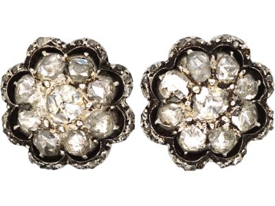 19th Century Gold. & Silver, Rose Cut Diamond Cluster Earrings