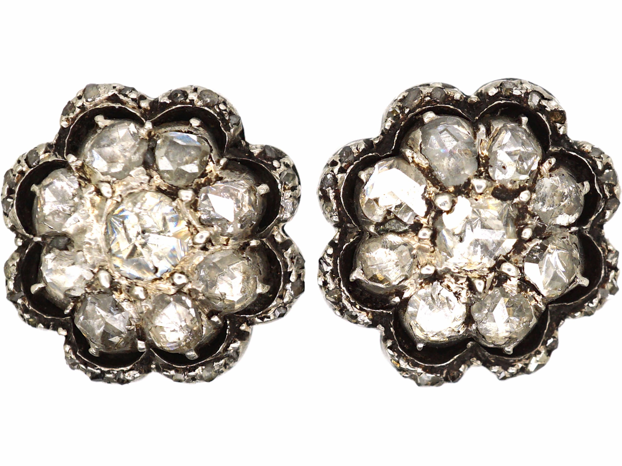 Victorian Gold. & Silver, Rose Cut Diamond Cluster Earrings (772U ...