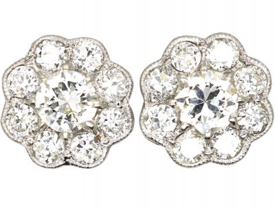 Edwardian Platinum & Diamond Daisy Cluster Earrings