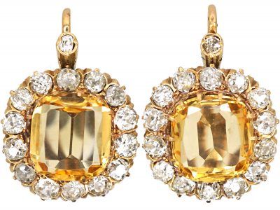 Edwardian 18ct Gold, Diamond & Topaz Cluster Earrings