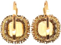 Edwardian 18ct Gold, Diamond & Topaz Cluster Earrings