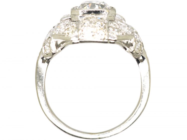 Art Deco Platinum & Diamond Geometric Cluster Ring