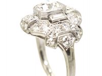 Art Deco Platinum & Diamond Geometric Cluster Ring