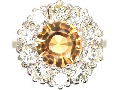 Mid 20th Century 18ct White Gold, Topaz & Diamond Cluster Ring