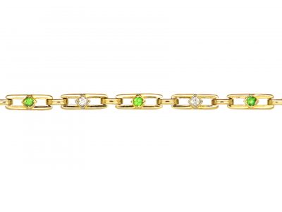 Art Deco 18ct Gold Bracelet set with Green Garnets & Diamonds