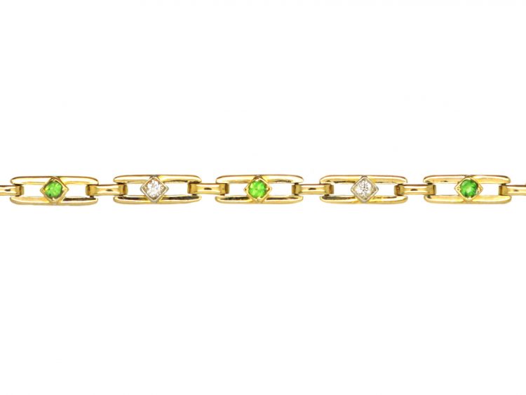 Art Deco 18ct Gold Bracelet set with Green Garnets & Diamonds