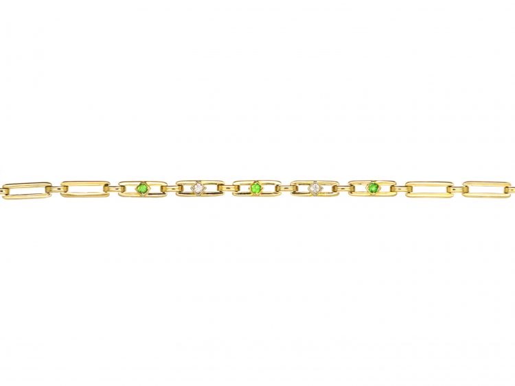 Art Deco 18ct Gold Bracelet set with Green Garnets & Diamonds