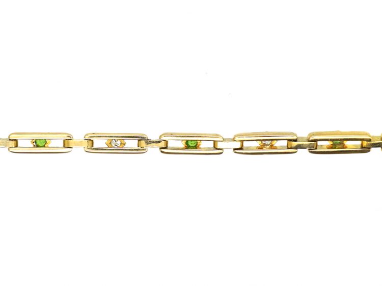 Art Deco 18ct Gold Bracelet set with Green Garnets & Diamonds