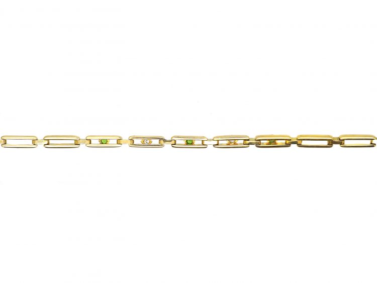 Art Deco 18ct Gold Bracelet set with Green Garnets & Diamonds