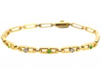 Art Deco 18ct Gold Bracelet set with Green Garnets & Diamonds