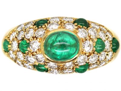 18ct Gold Ring set with a Cabochon Emeralds & Diamonds by Cartier
