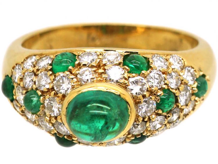 18ct Gold Ring set with a Cabochon Emeralds & Diamonds by Cartier