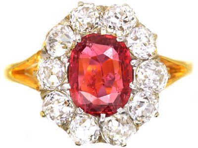 18ct Gold, Red Spinel & Diamond Cluster Ring