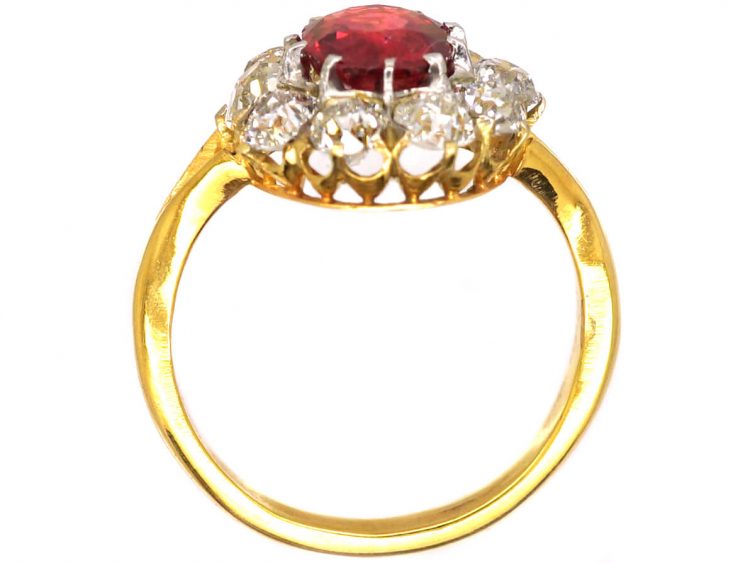 18ct Gold, Red Spinel & Diamond Cluster Ring