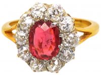 18ct Gold, Red Spinel & Diamond Cluster Ring