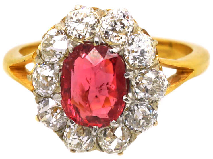 18ct Gold, Red Spinel & Diamond Cluster Ring