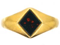 Victorian 18ct Gold & Diamond Shaped Bloodstone Signet Ring