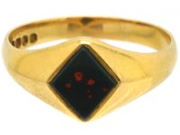 Victorian 18ct Gold & Diamond Shaped Bloodstone Signet Ring