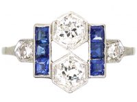 Art Deco Platinum, Sapphire & Diamond Geometric Ring