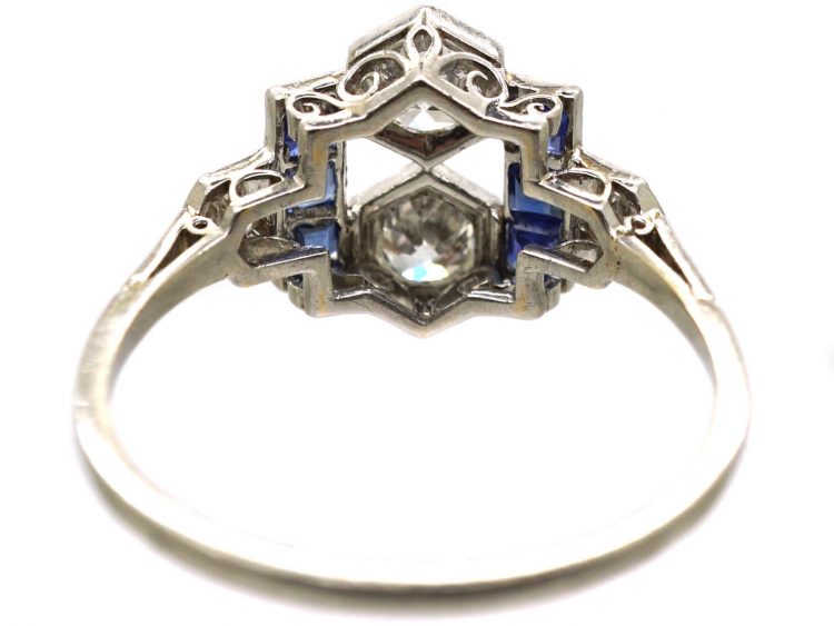 Art Deco Platinum, Sapphire & Diamond Geometric Ring