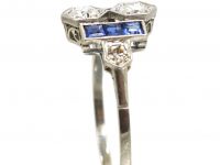 Art Deco Platinum, Sapphire & Diamond Geometric Ring