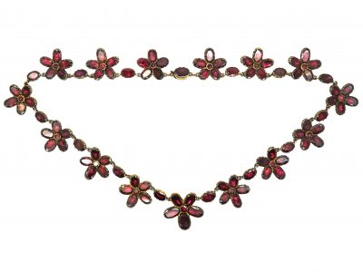Georgian Flat Cut Garnet Pansy Necklace