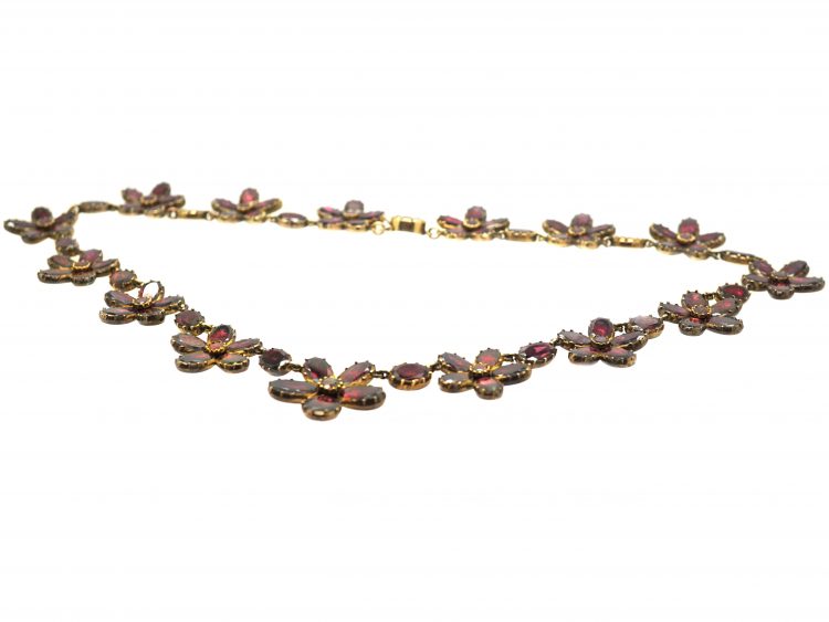 Georgian Flat Cut Garnet Pansy Necklace