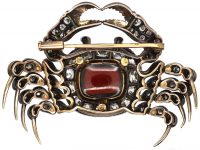 19th Century Articulated Crab Brooch set with a Garnet & Diamonds in Case