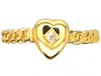 Edwardian 18ct Gold & Diamond Heart Shaped Ring with Curb Design Shank