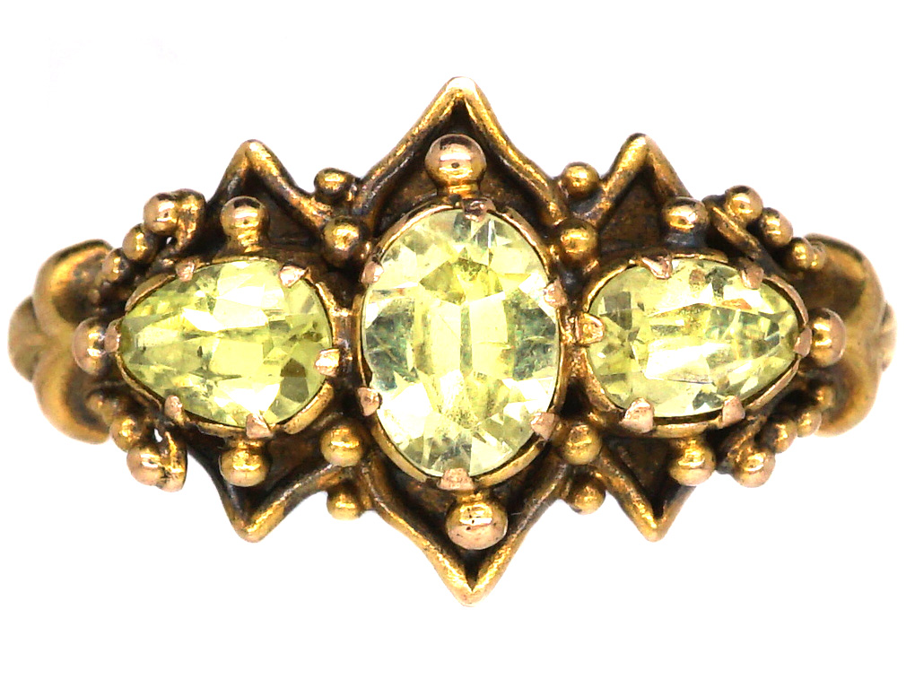 Regency Style Rings Regency 15ct Gold Ring set with Three Chrysolites (48W) | The Antique ...