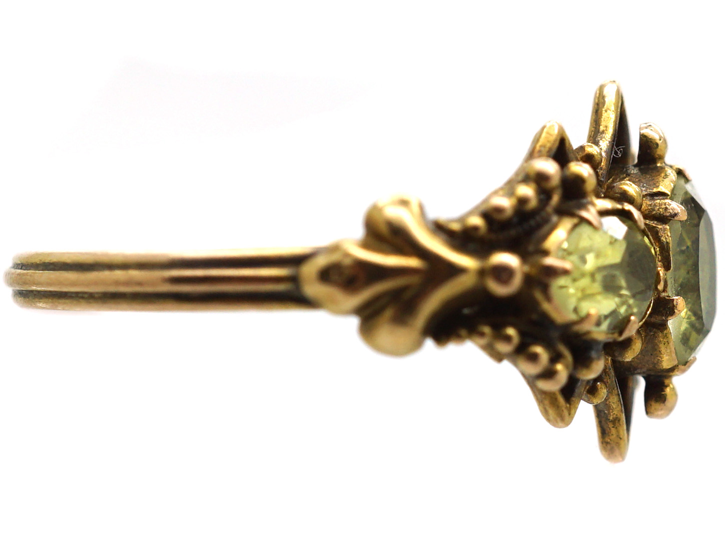 Regency Style Rings Regency 15ct Gold Ring set with Three Chrysolites (48W) | The Antique ...