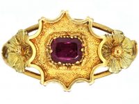 Georgian Two Colour 15ct Gold Ring set with a Ruby with Flower Shoulders