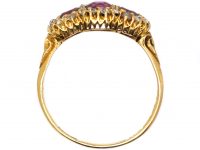 Victorian 18ct Gold, Three Stone Ruby & Diamond Triple Cluster Ring