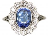 Edwardian 18ct White Gold, Sapphire & Diamond Cluster Ring