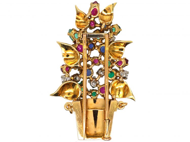 Retro French 18ct Gold Giardinetti Brooch set with Gemstones