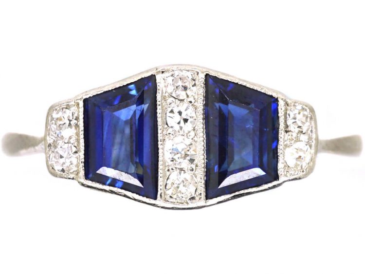 Art Deco 18ct White Gold & Platinum, Shaped Sapphires & Diamond Ring by Alabaster & Wilson