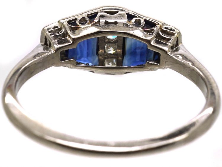 Art Deco 18ct White Gold & Platinum, Shaped Sapphires & Diamond Ring by Alabaster & Wilson