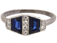 Art Deco 18ct White Gold & Platinum, Shaped Sapphires & Diamond Ring by Alabaster & Wilson