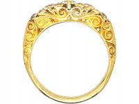 Victorian 18ct Gold & Five Stone Diamond Carved Half Hoop Ring