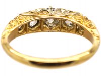 Victorian 18ct Gold & Five Stone Diamond Carved Half Hoop Ring