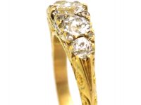 Victorian 18ct Gold & Five Stone Diamond Carved Half Hoop Ring