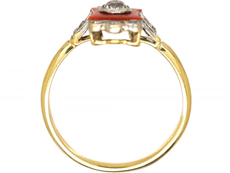 Art Deco 18ct Gold & Platinum, Carnelian & Diamond Ring