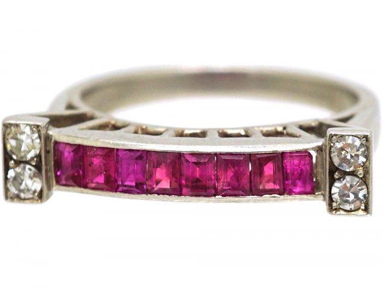 1950s 18ct White Gold Cocktail Ring set with Rubies & Diamonds
