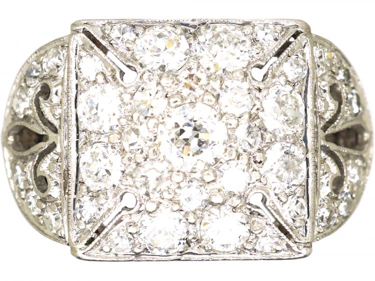 Early 20th Century Platinum & Diamond Ring with Maltese Cross Motif