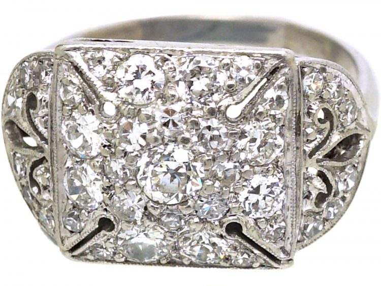 Early 20th Century Platinum & Diamond Ring with Maltese Cross Motif