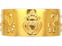 Early 20th Century French 18ct Gold Ring with Fleur-de-Lys & Double Crowned Hearts Motif