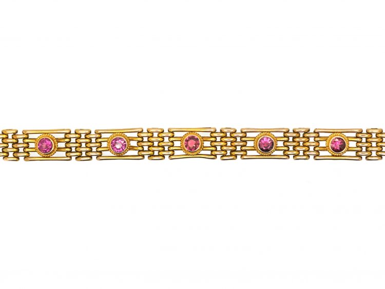 Edwardian 9ct Gold Gate Bracelet set with Nine Almandine Garnets