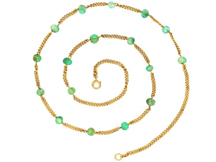 Edwardian 9ct Gold Chain Interspersed with Emerald Beads
