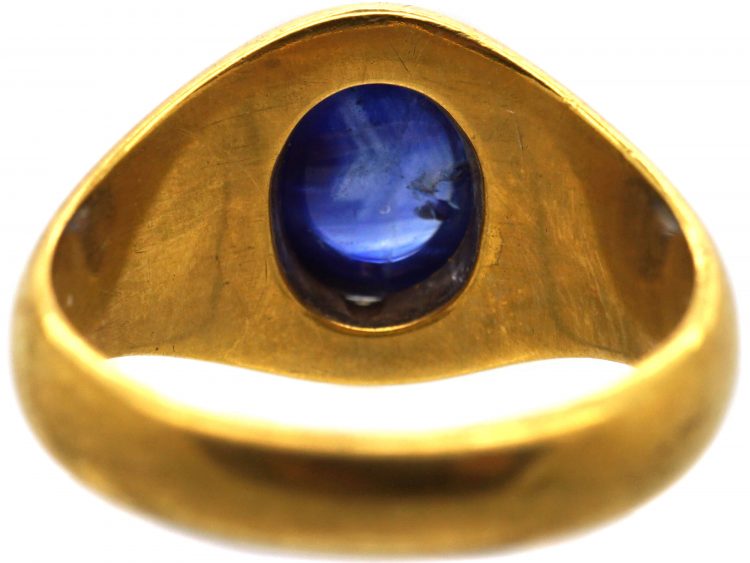 Retro 18ct Gold Ring set with a Cabochon Sapphire by F Zerrenner