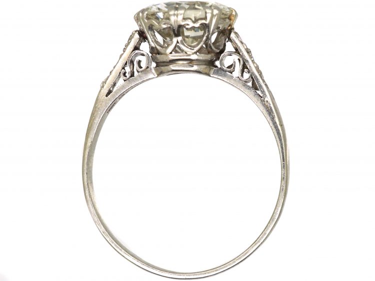 Art Deco Platinum, Diamond Solitaire Ring with Diamond set Shoulders